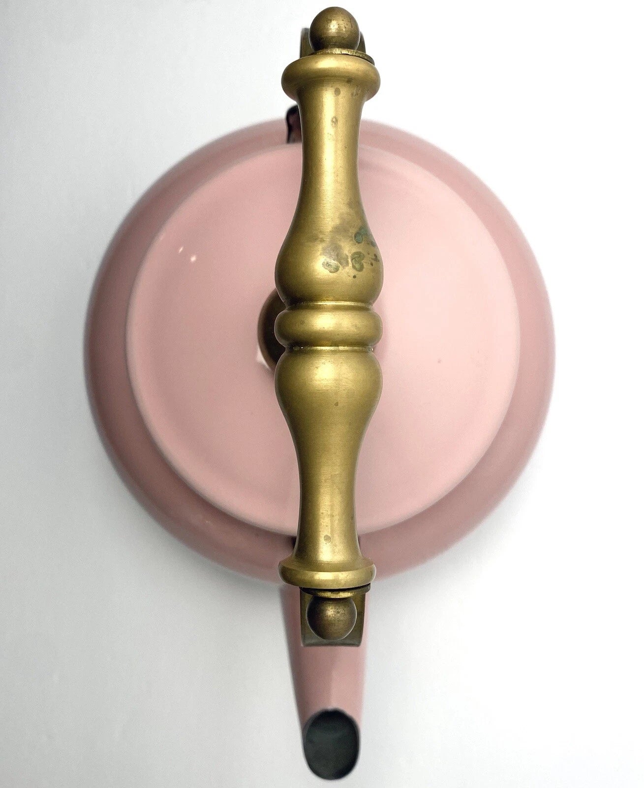 Vintage Tea Kettle Pot Pink Enamel Brass Handle Cottagecore Farmhouse Decor 2 Qt | eBay