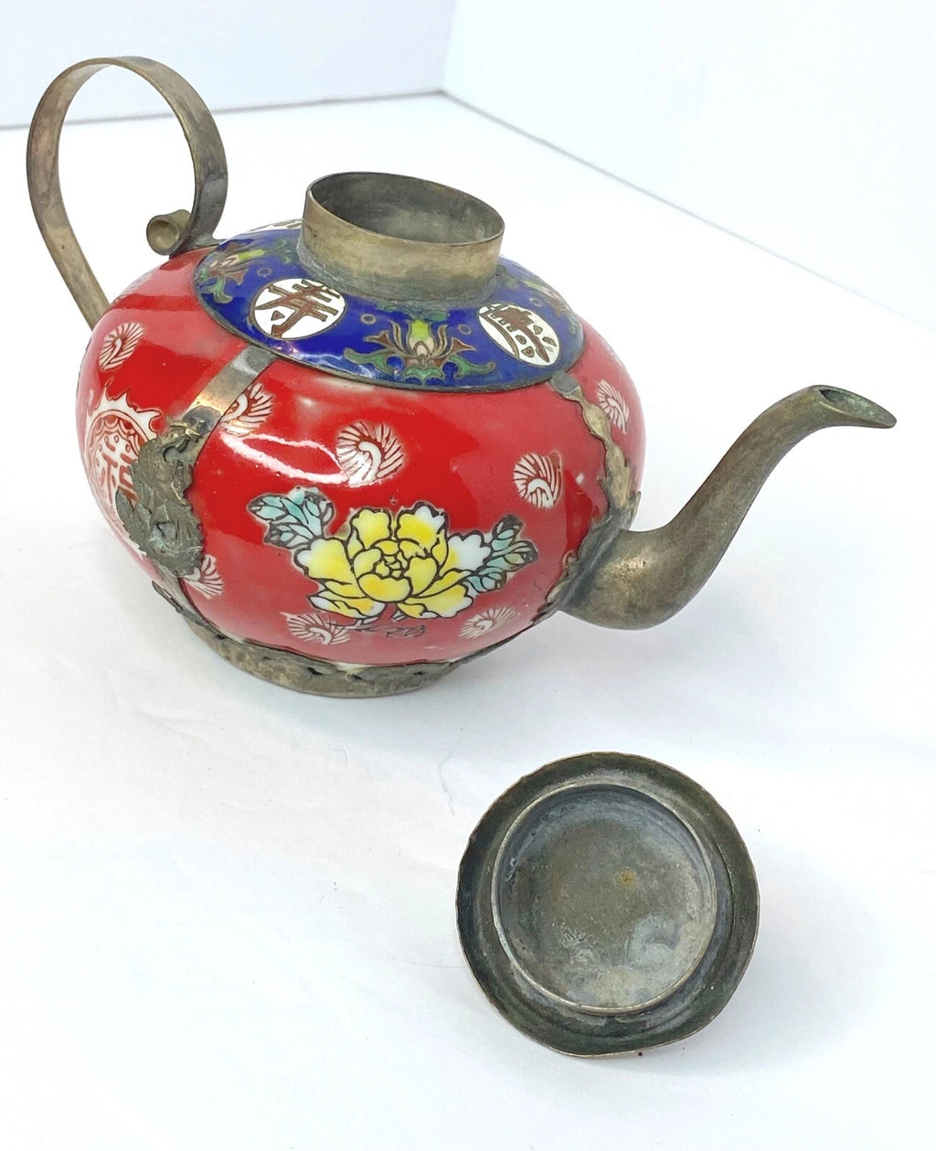 Antique Chinese Tibet-Silver Porcelain & Cloisonné Enamel Tea Pot hand painted | eBay