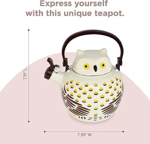 Whistling Hooting Teapot Owl Bird Tea Kettle Stove Top Pot Porcelain