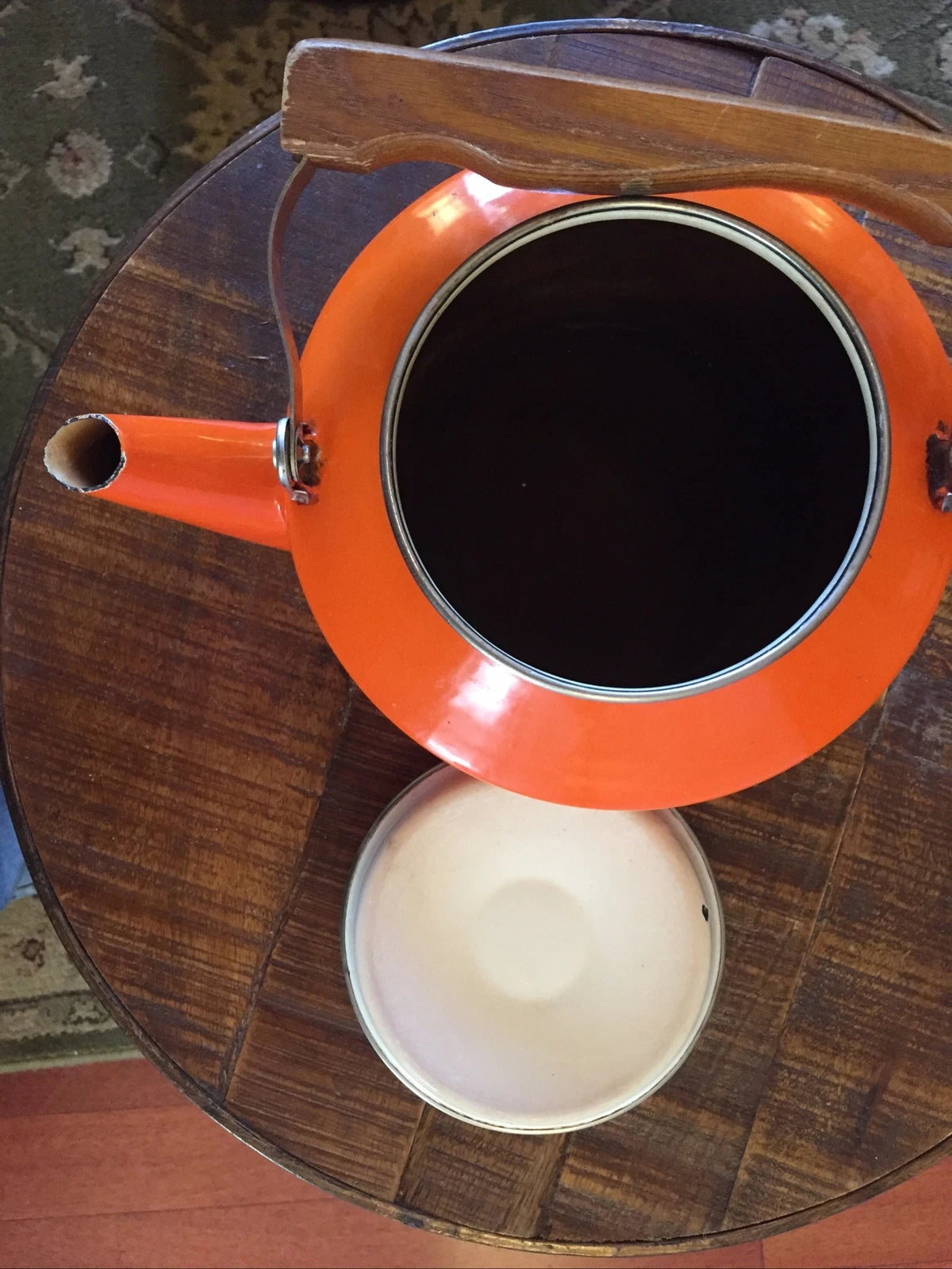 Vintage Mcm Enamel Teapot Mid Century Modern Orange