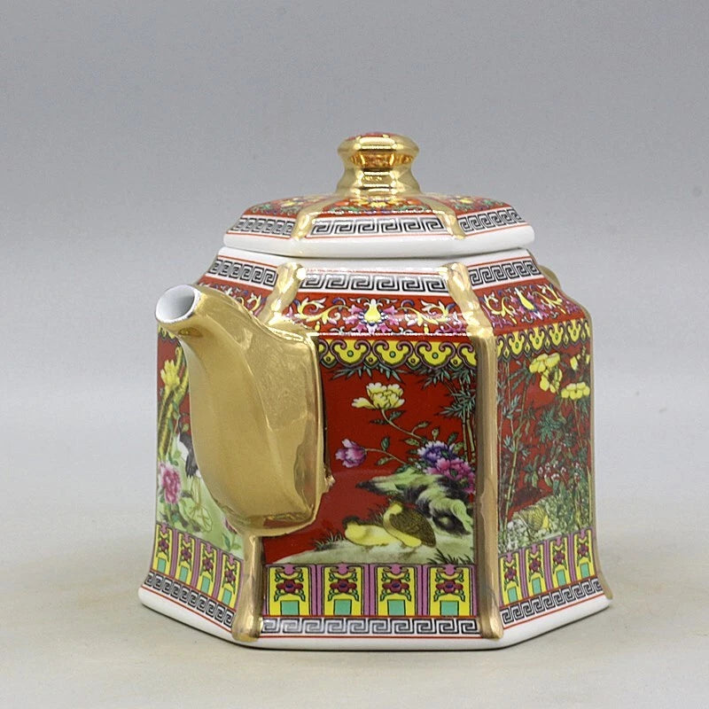 6.5" Chinese Qing Colour Enamels Porcelain Gild Flower Six Sides Teapot | eBay