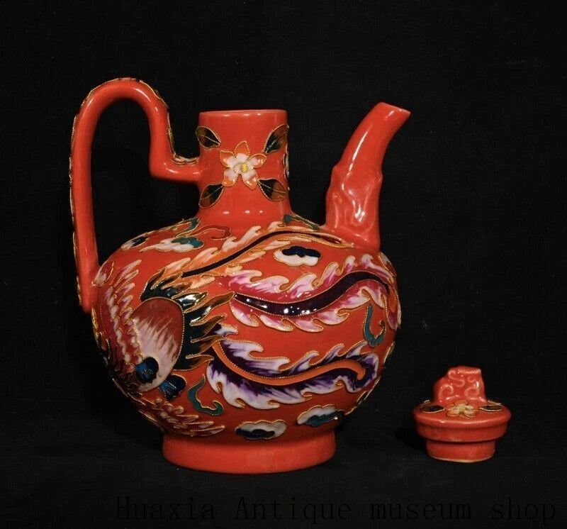 7.4"Song Dynasty ru kiln Red Glaze porcelain Cloisonne enamel Flagon Tea Pot | eBay