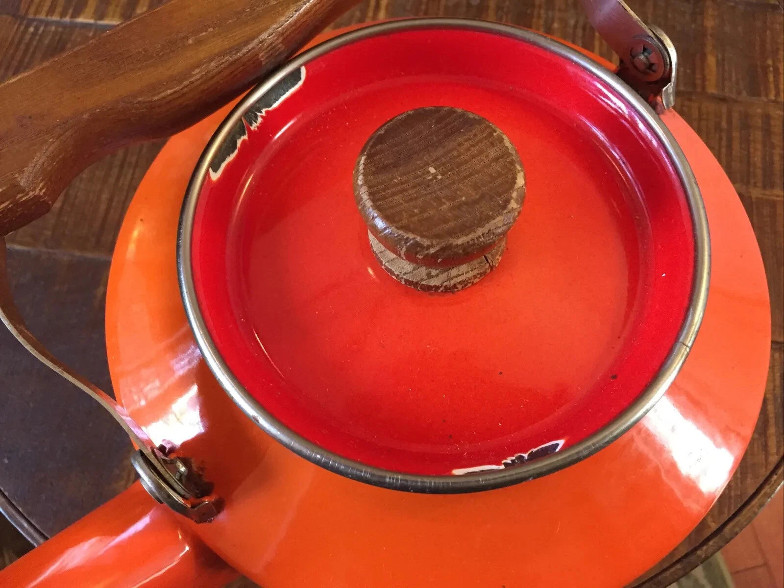 Vintage Mcm Enamel Teapot Mid Century Modern Orange