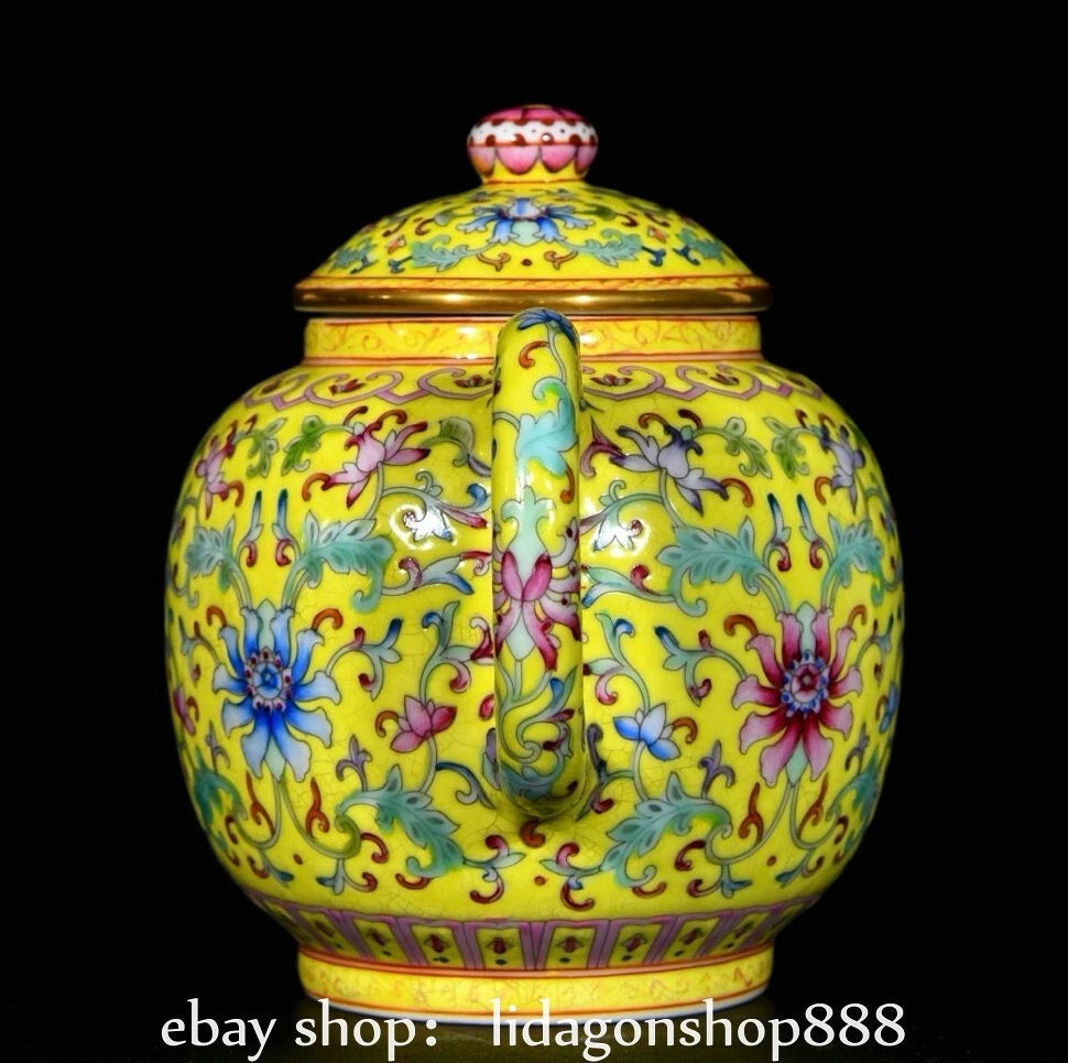 6.8" Qing Yongzheng Marked Enamel Porcelain Flower Leaf Pattern Wine Tea Pot