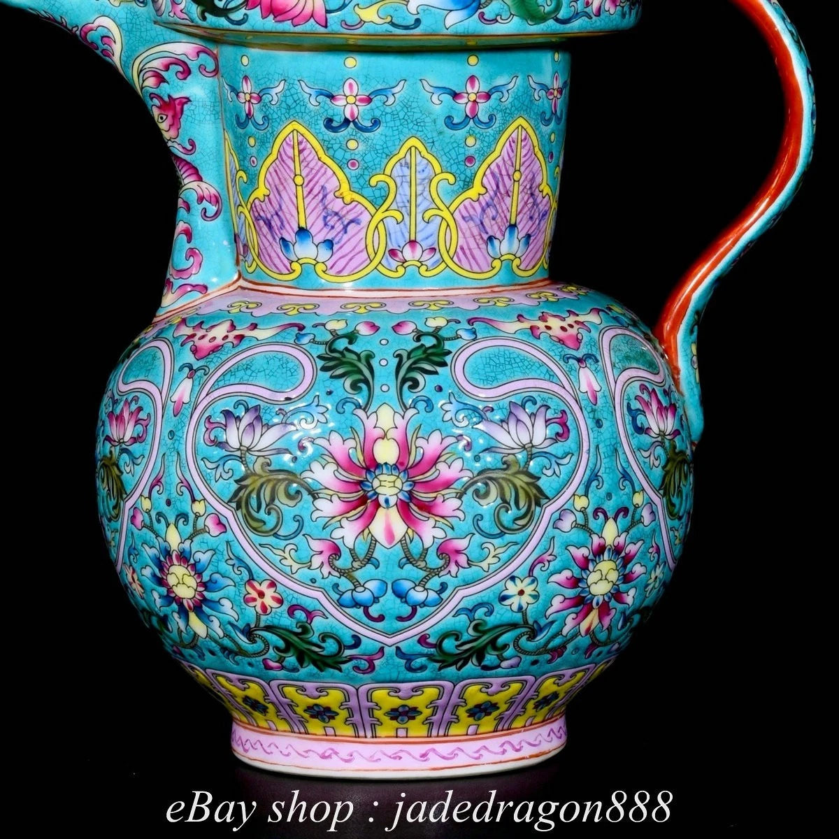9" Yongzheng Marked Enamel Porcelain Gilt Flower Leaf Pattern Wine Tea Pot