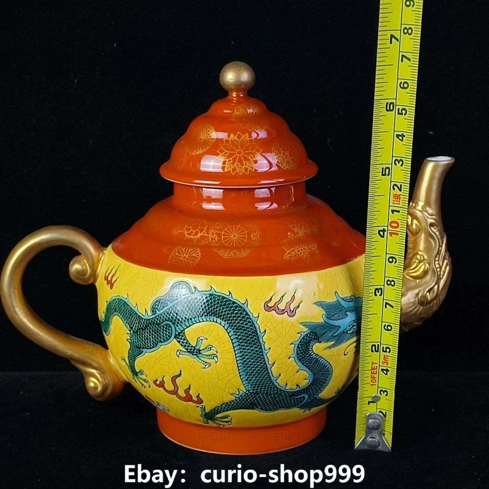 6.6" Yongzheng Enamel Colour Porcelain Gilt Dragon Phoenix Wine Tea Pot Flagon