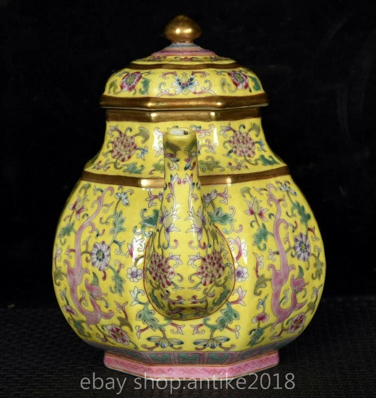 7 " Yongzheng Marked China Colour Enamel Porcelain Gilt Dynasty Flower Teapot
