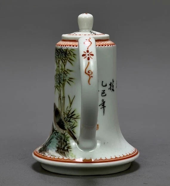 5.6" China Powder enamel porcelain flowers bird Teapot tea set tea maker statue