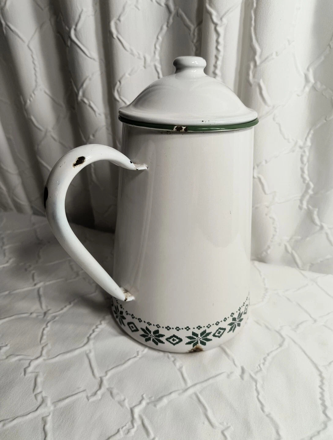 Vtg Ralph Lauren Enamel Coffee Tea Pot Tea Kettle Made In Japan Green White