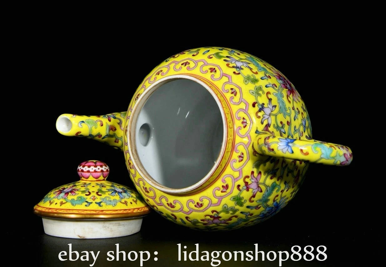 6.8" Qing Yongzheng Marked Enamel Porcelain Flower Leaf Pattern Wine Tea Pot