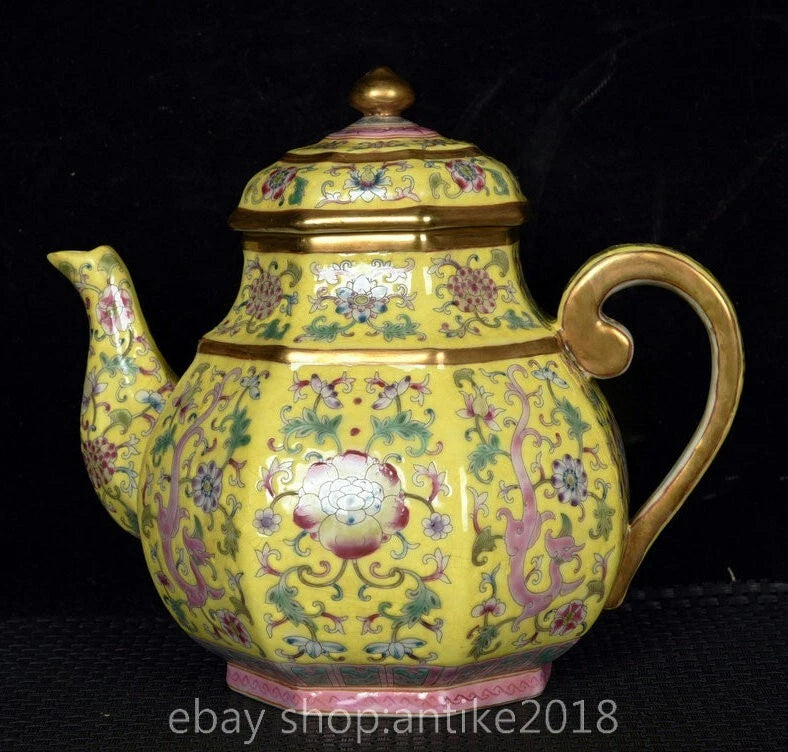 7 " Yongzheng Marked China Colour Enamel Porcelain Gilt Dynasty Flower Teapot