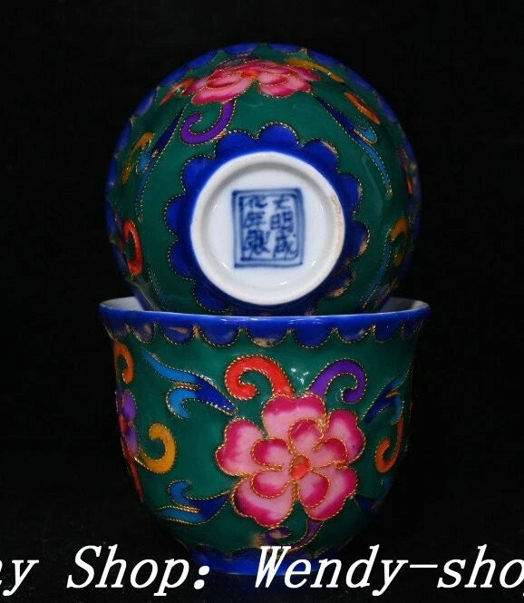 DaMing Chenghua Cloisonne Enamel Porcelain Filigree Dragon Teapot Cup Plate Set