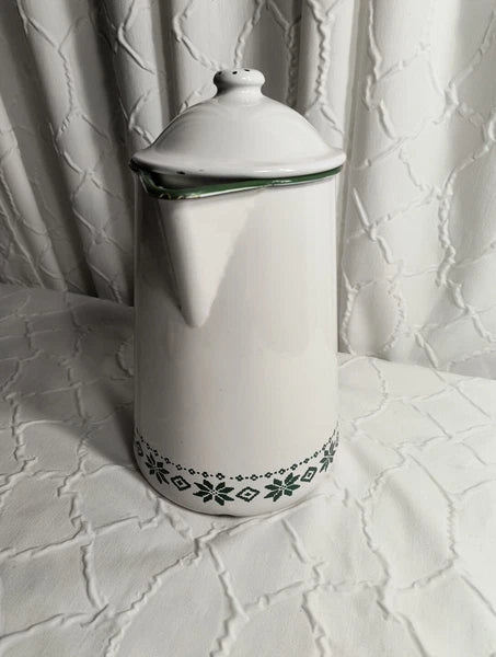 Vtg Ralph Lauren Enamel Coffee Tea Pot Tea Kettle Made In Japan Green White