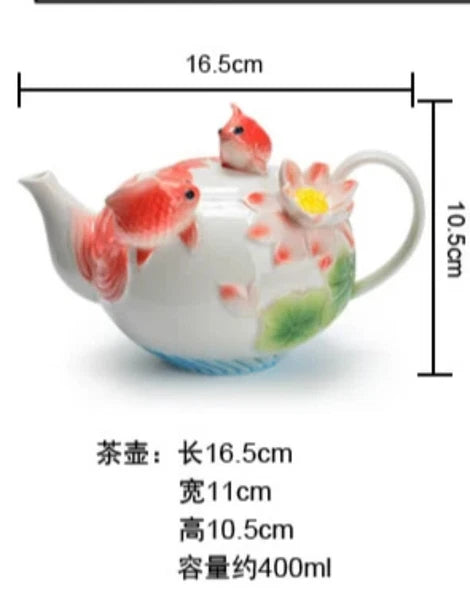 Enamel Coffee Tea Pot Relievo Lotus Porcelain Kettle Ceramic Chinese