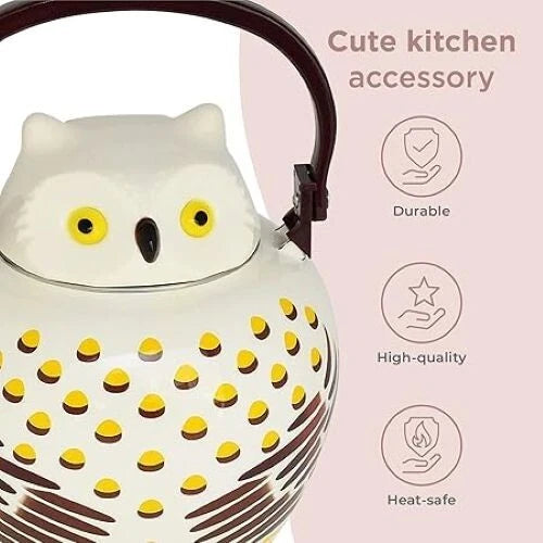 Whistling Hooting Teapot Owl Bird Tea Kettle Stove Top Pot Porcelain