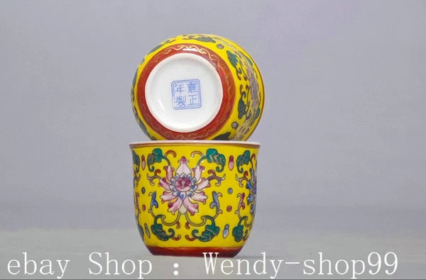 8.6" YongZheng Colour Enamel Porcelain Gilt  Flower Pattern Teapot Cup Dish Set
