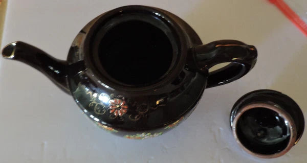 Vintage Large  Moriage Enamel Redware Ceramic Tea Pot- Hand Painted Japan