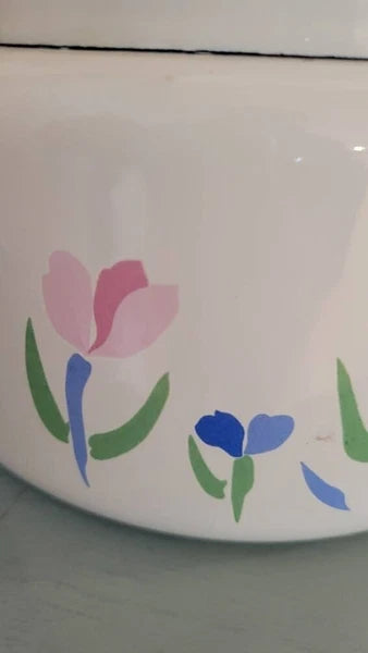 Vintage enamel teapot floral tulips enamelware teapots tea kettle