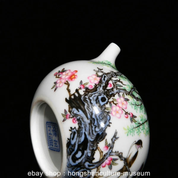 2.8" Old Chinese Yongzheng Marked Enamel Porcelain Willow Swallow Teapot