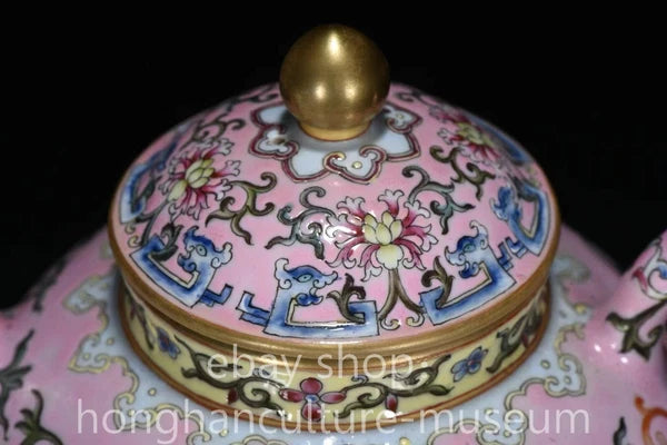 7" Qing Qianlong Marked Enamel Colour Gilt Porcelain Flower Wine Tea Pot Flagon