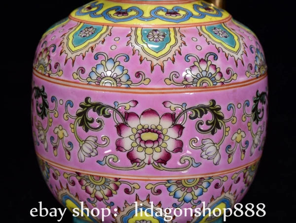 8" Yongzheng Marked Enamel Porcelain Gilt Flower Leaf Pattern Wine Tea Pot