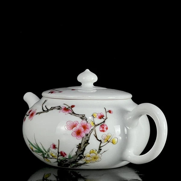 6.3" Chinese Enamel Porcelain HandPainte Exquisite Flowers&Plants Teapots