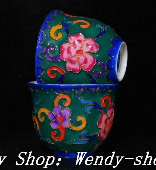 DaMing Chenghua Cloisonne Enamel Porcelain Filigree Dragon Teapot Cup Plate Set