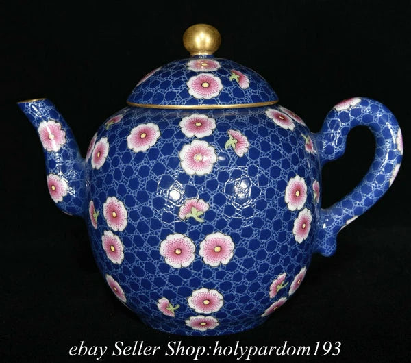 7.6" Qianlong Marked Chinese Colour enamels Porcelain Flower Teapot Kettle