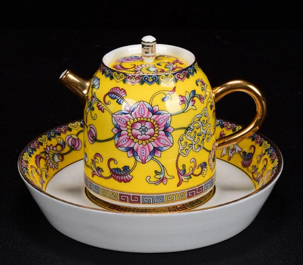 Tea Pot Mat Color Enamel Craft Floral Relief Handmade Master Pot Porcelain Pot