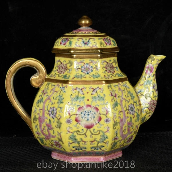 7 " Yongzheng Marked China Colour Enamel Porcelain Gilt Dynasty Flower Teapot