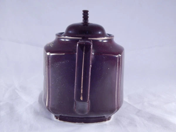 Antique Vintage Japan Teapot Early Mid Century Glossy Embossed Design Enamel