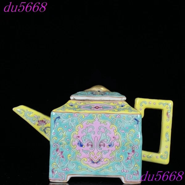 6"Qing Qianlong enamel porcelain flowers grain Drinking vessel flagon Teapot