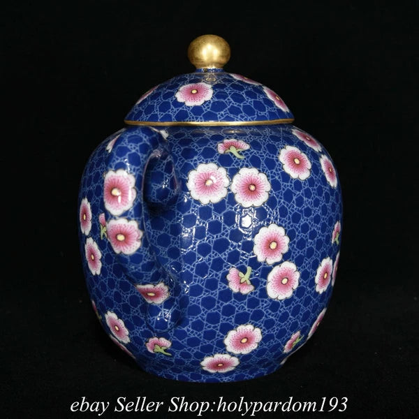 7.6" Qianlong Marked Chinese Colour enamels Porcelain Flower Teapot Kettle