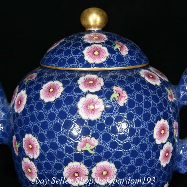 7.6" Qianlong Marked Chinese Colour enamels Porcelain Flower Teapot Kettle