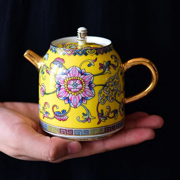 Tea Pot Mat Color Enamel Craft Floral Relief Handmade Master Pot Porcelain Pot
