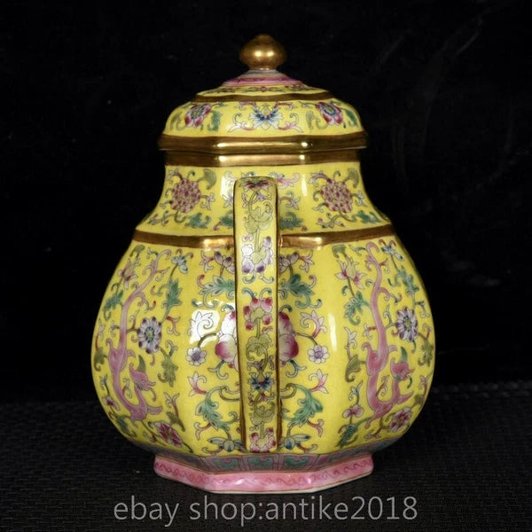 7 " Yongzheng Marked China Colour Enamel Porcelain Gilt Dynasty Flower Teapot