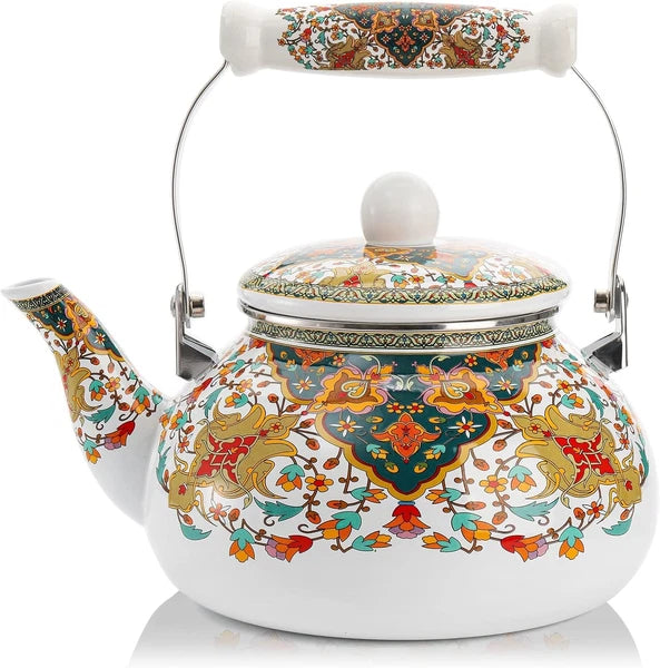 2.6 Quart Enamel Tea Kettle Stovetop Vintage Anti Rust Teapot Enameled Teakettle