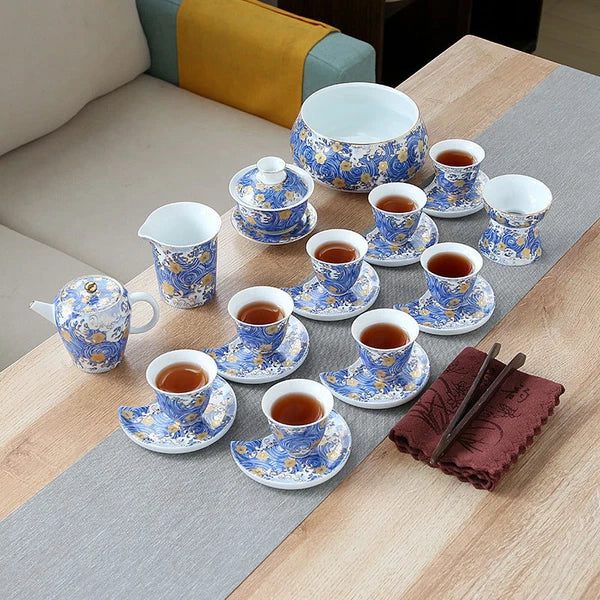 Complete Tea Set Porcelain Tea Pot Color Enamel Craft Tea Cup Mat Saucer Gaiwan