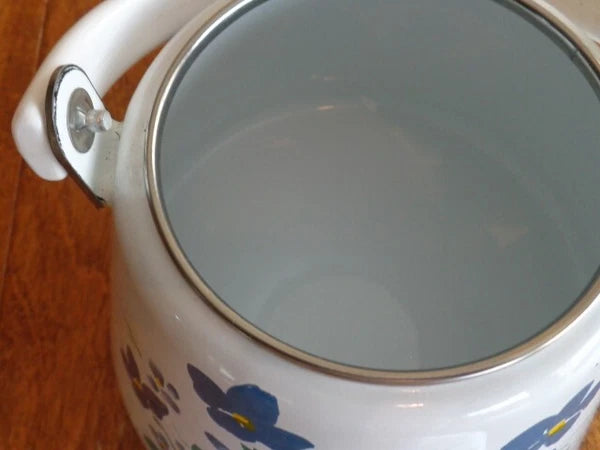 ENAMEL 2 ½ QUART WHISTLING TEA KETTLE FLOWERS SIGNED