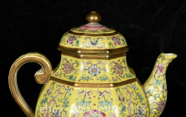 7 " Yongzheng Marked China Colour Enamel Porcelain Gilt Dynasty Flower Teapot