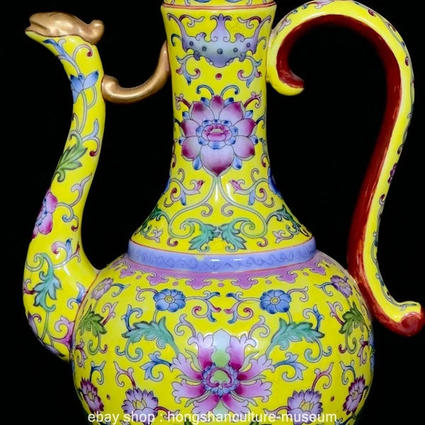 9.4" Qing Yongzheng Marked Enamel Colour Porcelain Flower Wine Tea Pot Flagon