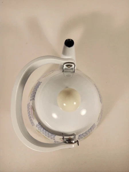 White Enamel Teapot Fruit Pear Cherries Plum Peach Blue 2 Qt Decorative Tea Pot