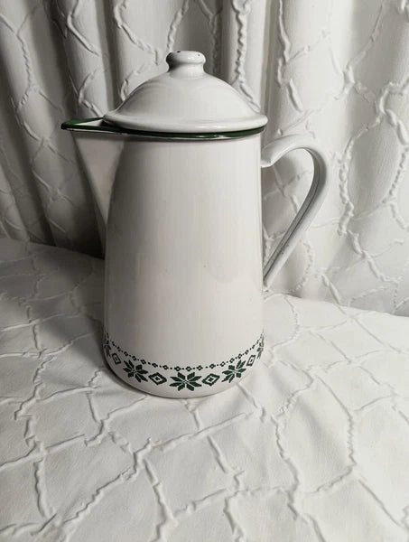 Vtg Ralph Lauren Enamel Coffee Tea Pot Tea Kettle Made In Japan Green White