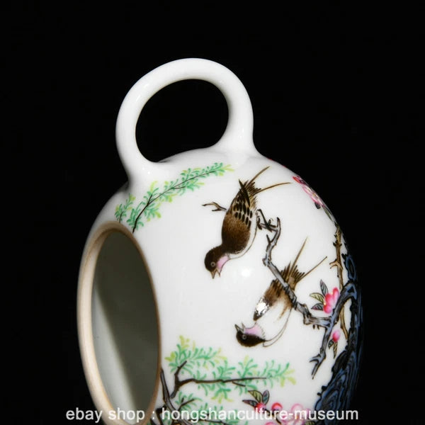 2.8" Old Chinese Yongzheng Marked Enamel Porcelain Willow Swallow Teapot