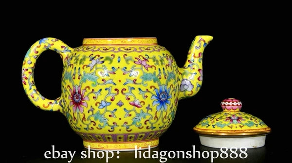 6.8" Qing Yongzheng Marked Enamel Porcelain Flower Leaf Pattern Wine Tea Pot