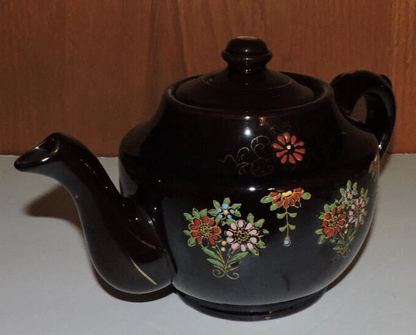 Vintage Large  Moriage Enamel Redware Ceramic Tea Pot- Hand Painted Japan