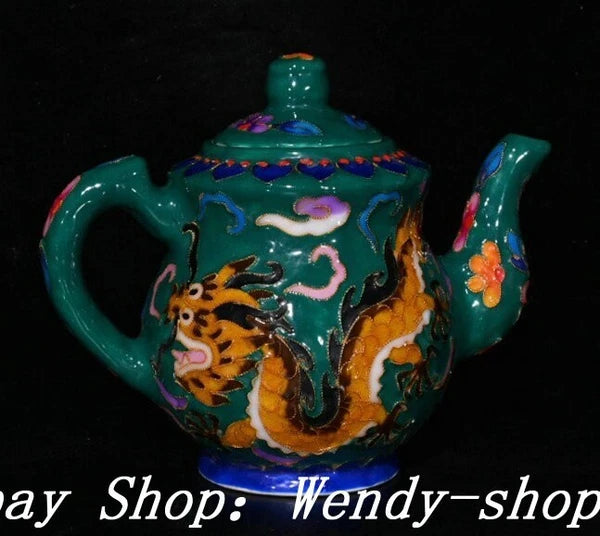 DaMing Chenghua Cloisonne Enamel Porcelain Filigree Dragon Teapot Cup Plate Set