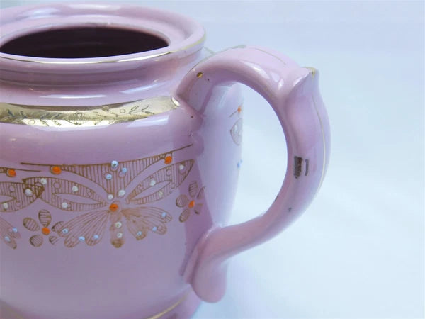 Vtg Pink Gold Glazed REDWARE Teapot Butterfly Enamel Moriage Hand Painted 7"