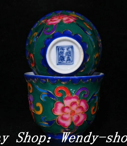 DaMing Chenghua Cloisonne Enamel Porcelain Filigree Dragon Teapot Cup Plate Set