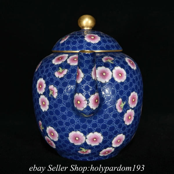 7.6" Qianlong Marked Chinese Colour enamels Porcelain Flower Teapot Kettle